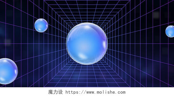 蓝色小清新简约渐变线条方块圆球创意格子背景